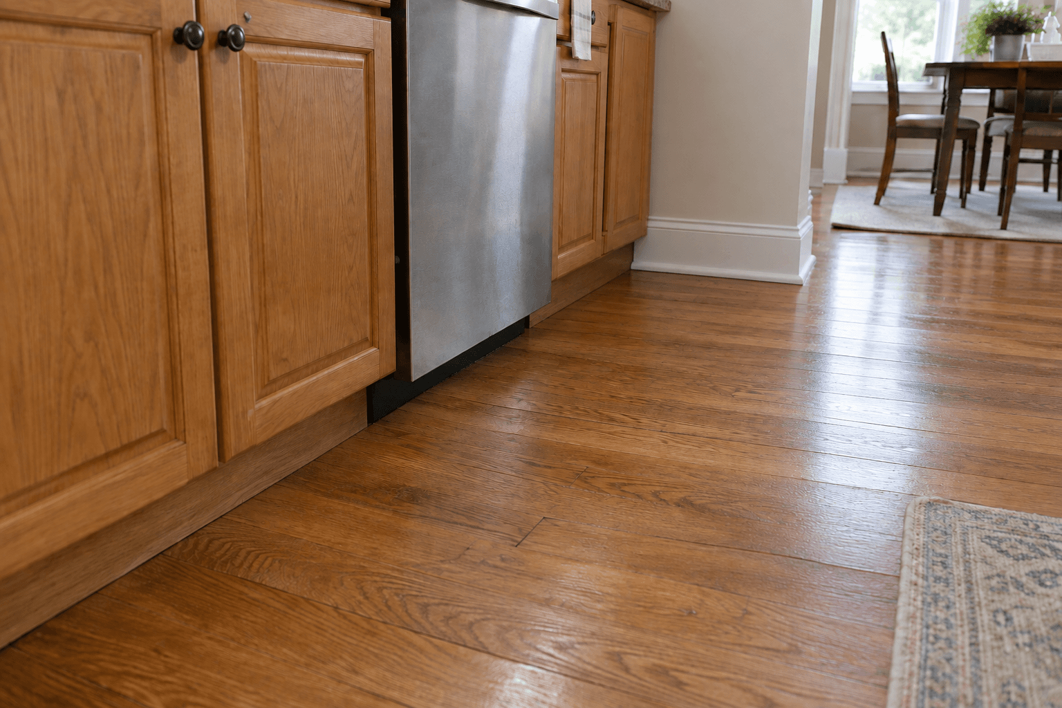 Dry repaired hardwood and finished wall